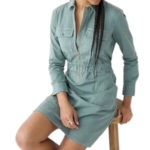 J.Crew Women's Long Sleeve Zip Front Chino Dress‎ Green Size 0 Utility Preppy